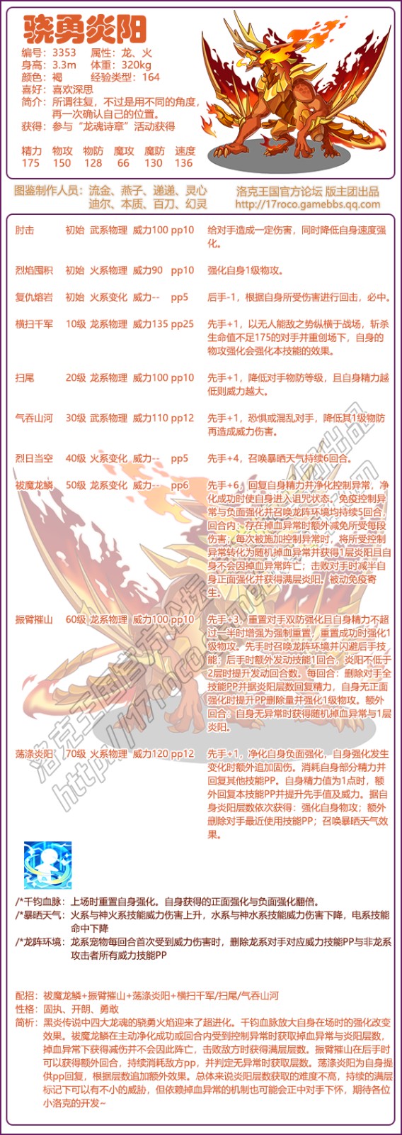 洛克王国骁勇炎阳技能表1